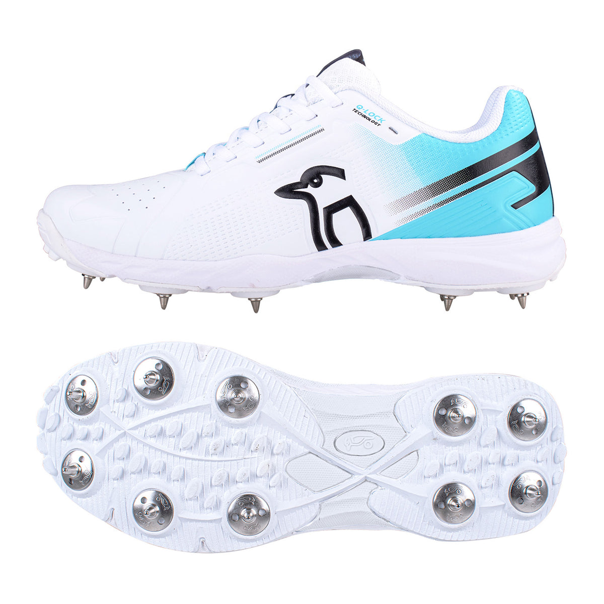 Kookaburra KC 3.0 Spike Senior Cricket Shoes 2024: White/Aqua
