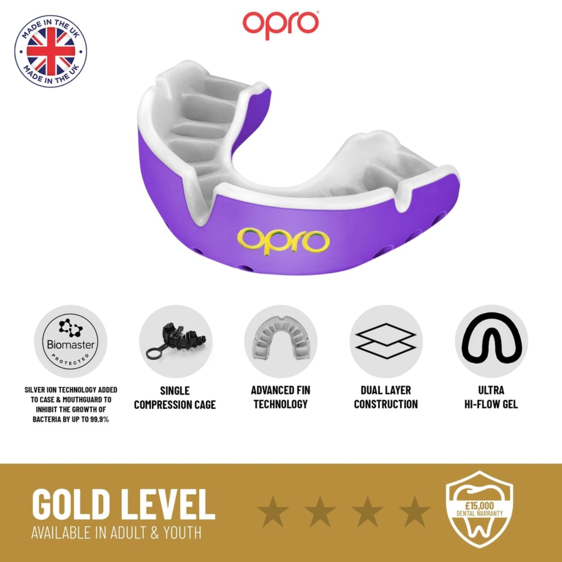 Opro Gold Self-Fit Junior Mouthguard: Black/Gold