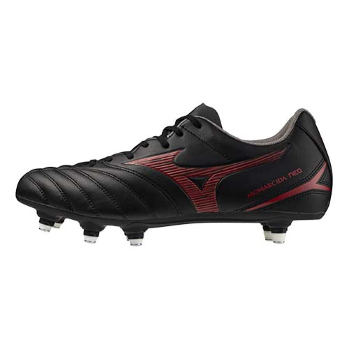 Mizuno Monarcida Neo III Rugby Boots: Black/Morelia Red
