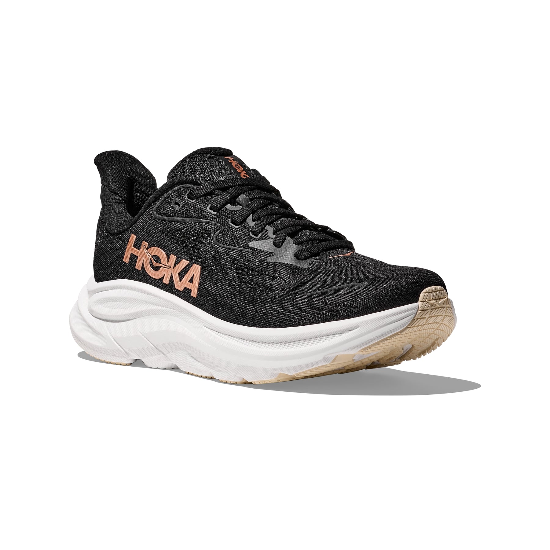 Hoka Clifton 10 Womens Running Shoes: Black/Rose Gold