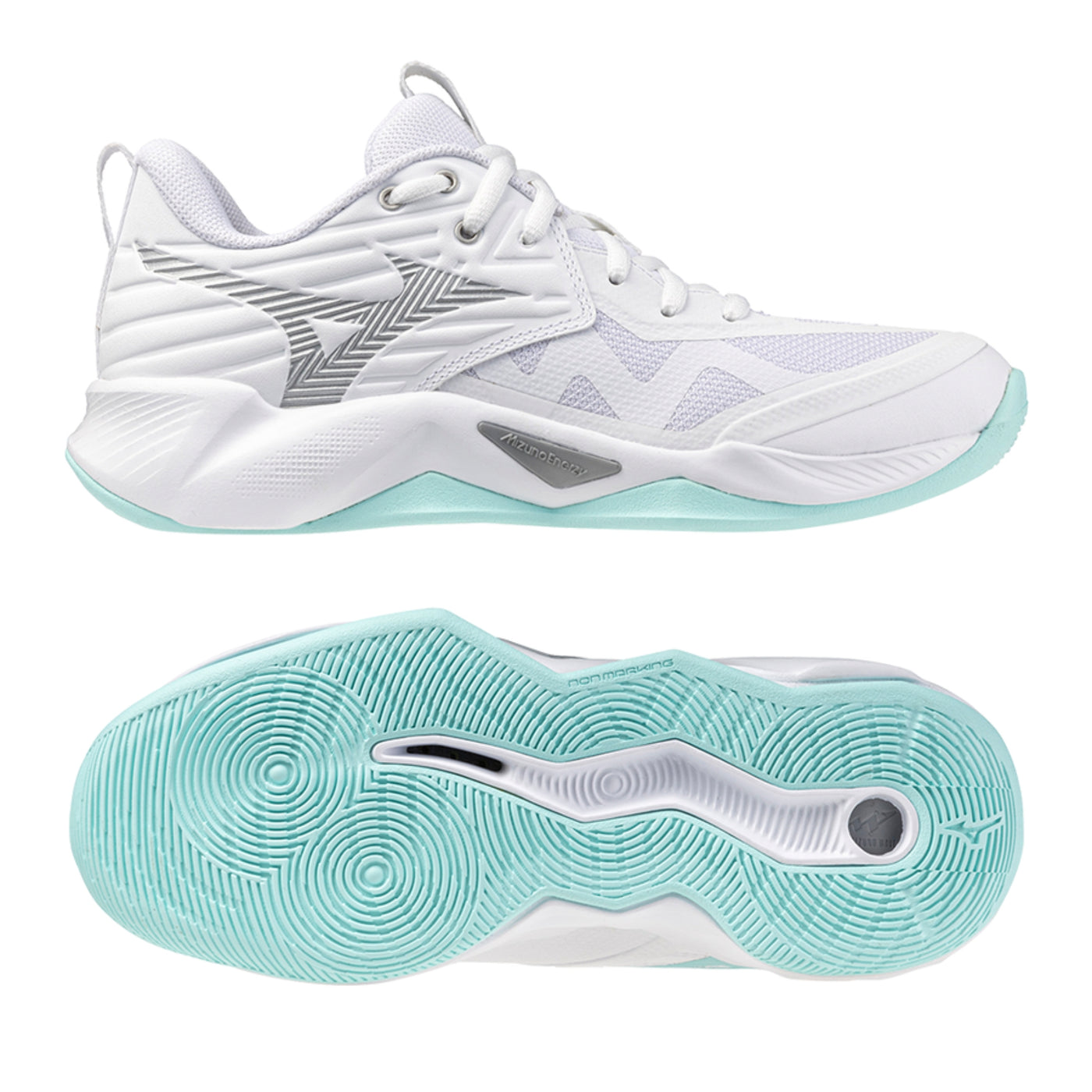 Mizuno Wave Momentum Pro Womens Netball Shoes: White/Blue Tint