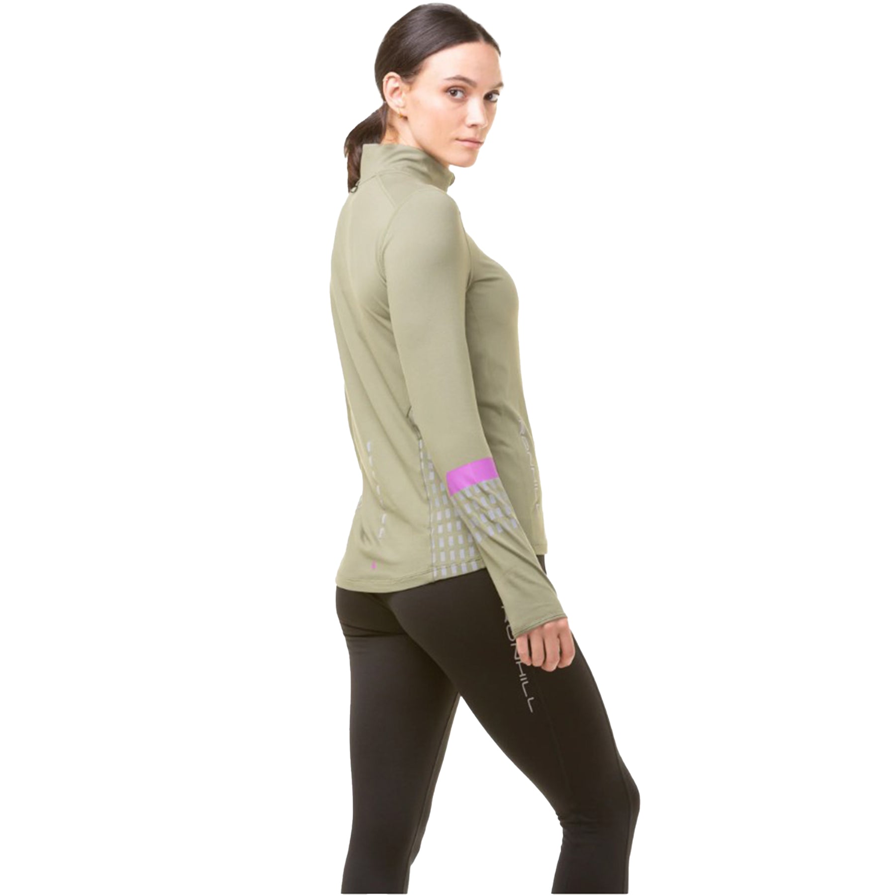 Ronhill Womens Tech Afterhours 1/2 Zip Tee: Woodland/Thistle