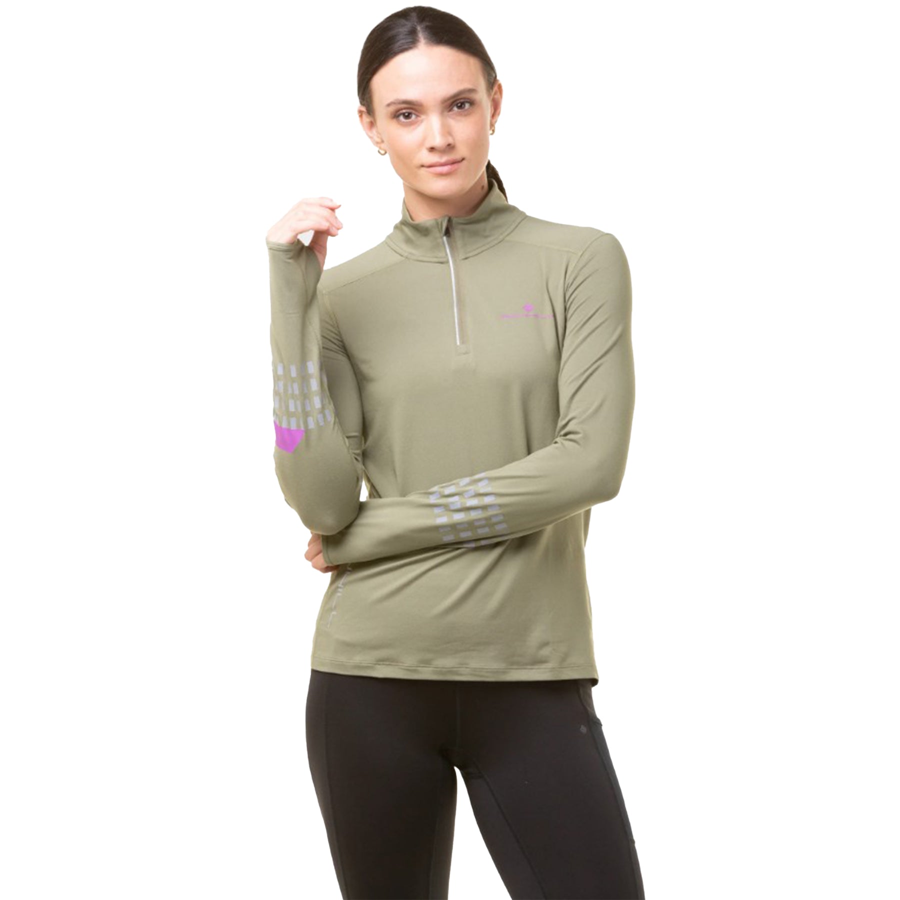 Ronhill Womens Tech Afterhours 1/2 Zip Tee: Woodland/Thistle