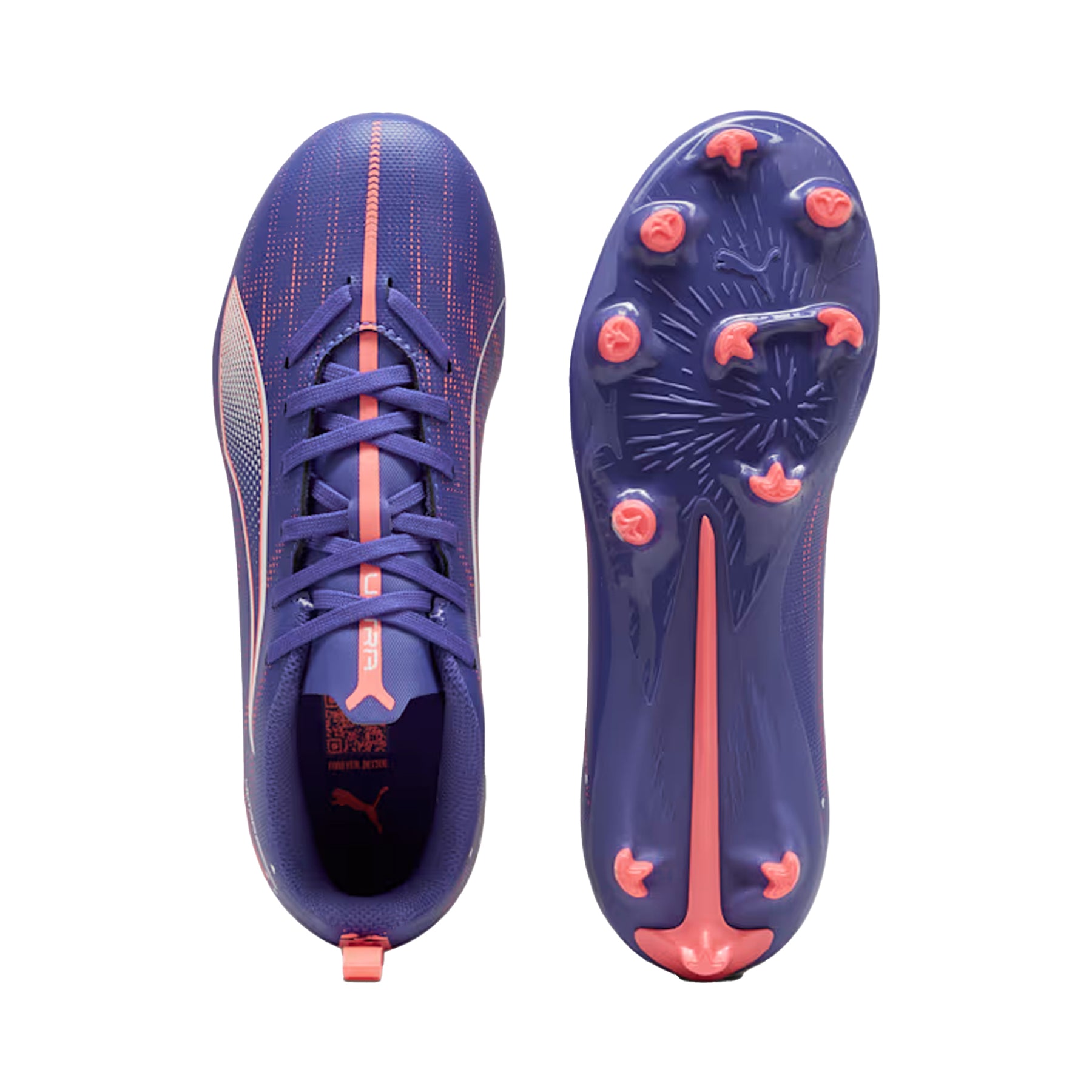 Puma Ultra 5 Play FG/AG Junior Football Boots: Lapis Lazuli/White/Sunset Glow