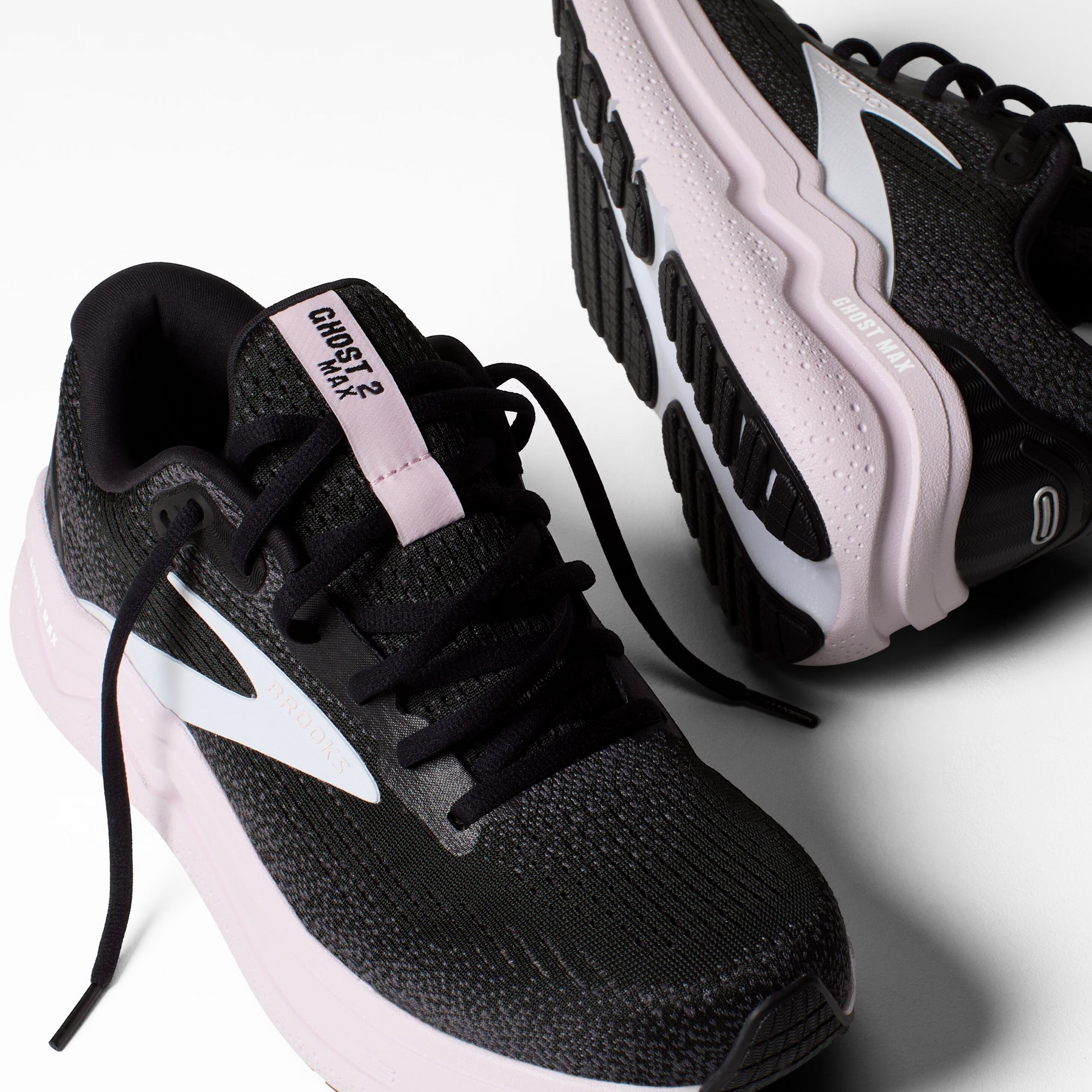 Brooks Ghost Max 2 Womens Running Shoes: Black/White/Orchid Ice