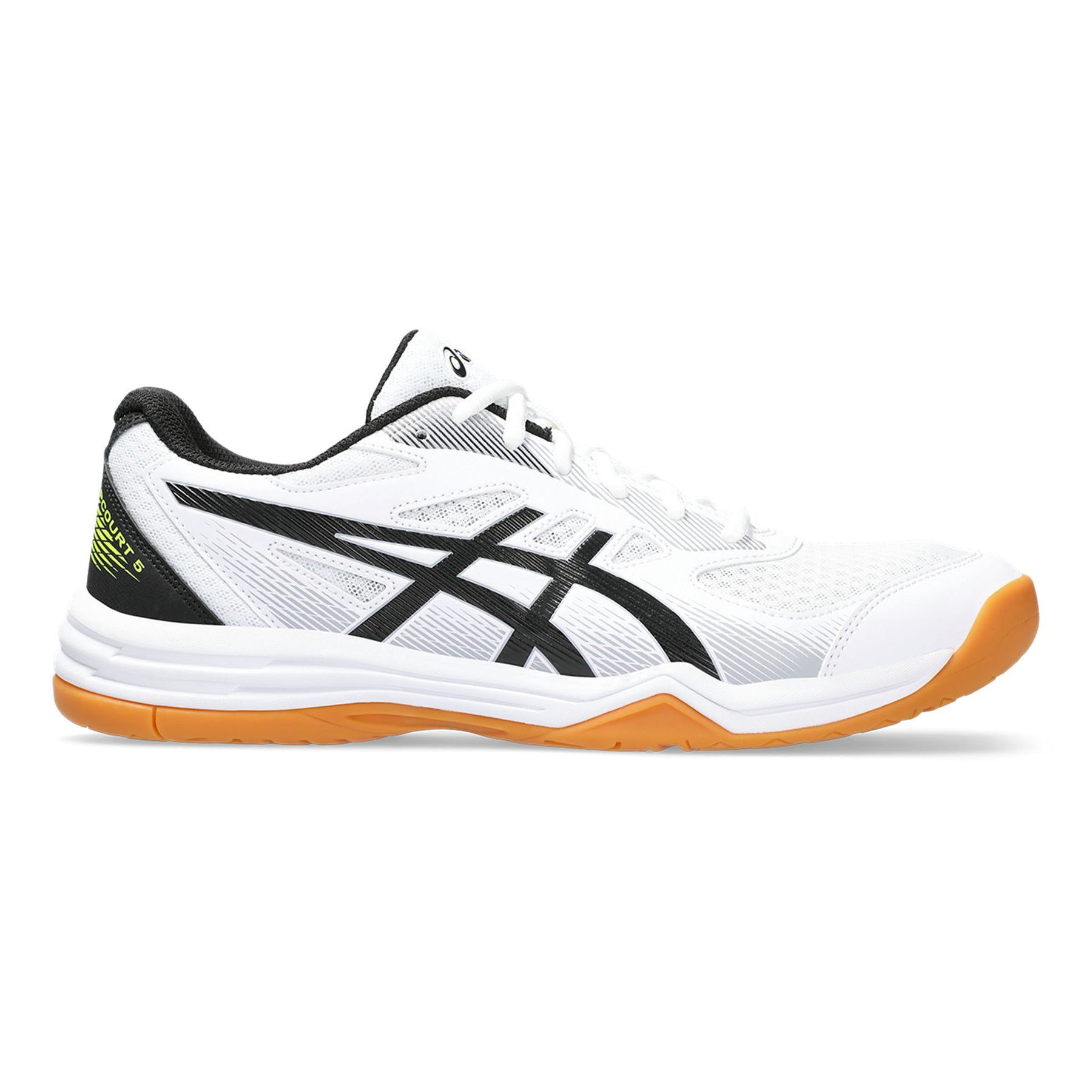 Asics Upcourt 5 Mens Indoor Court Shoes: White/Safety Yellow