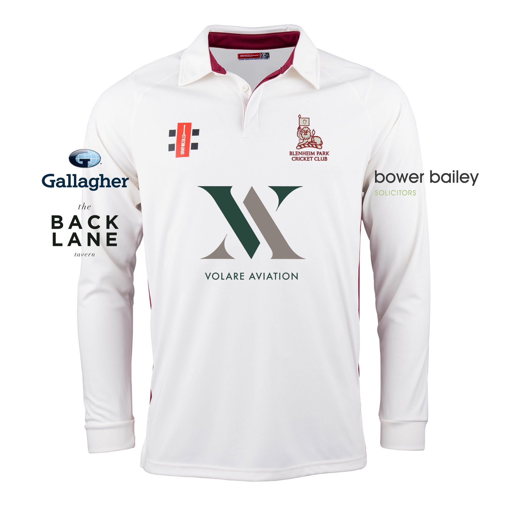 Blenheim Park CC Long Sleeve Playing Shirt: Ivory/Maroon