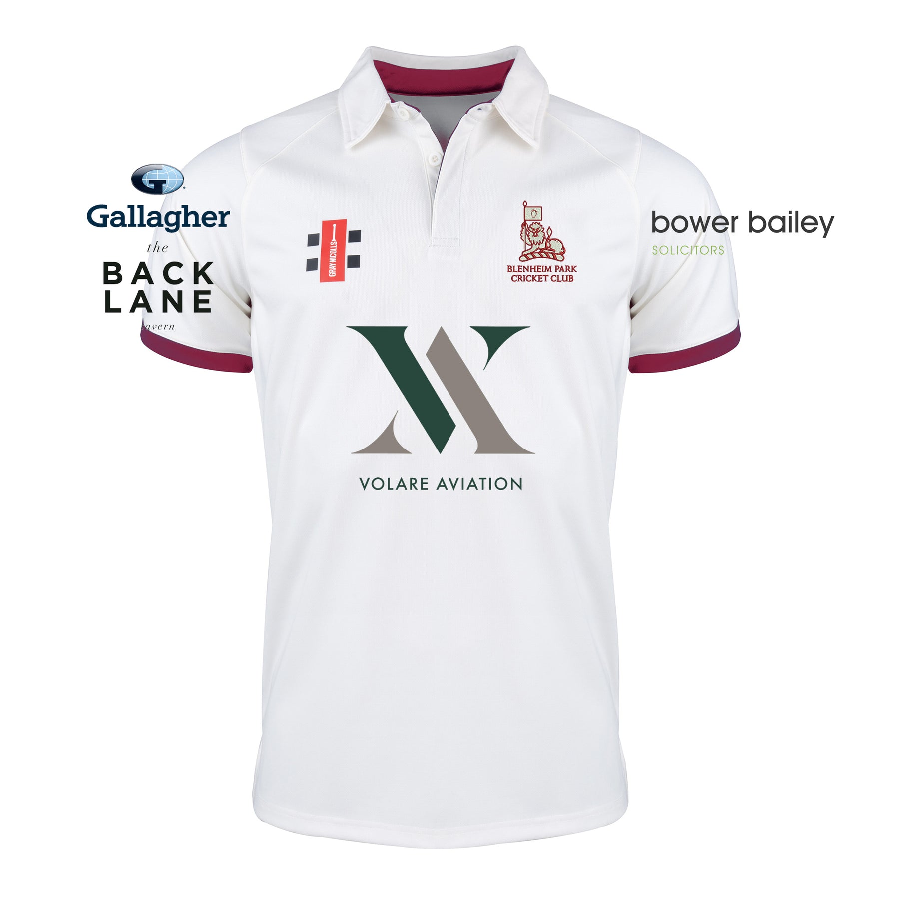 Blenheim Park CC Short Sleeve Playing Shirt: Ivory/Maroon