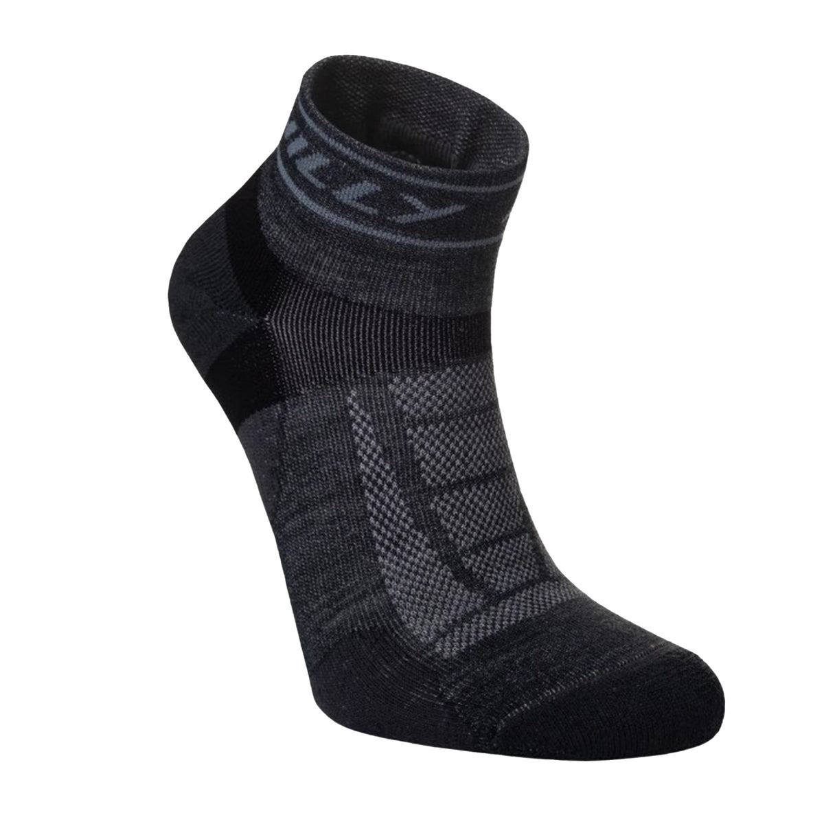 Hilly Trail Quarter Med Running Socks: Charcoal/Black
