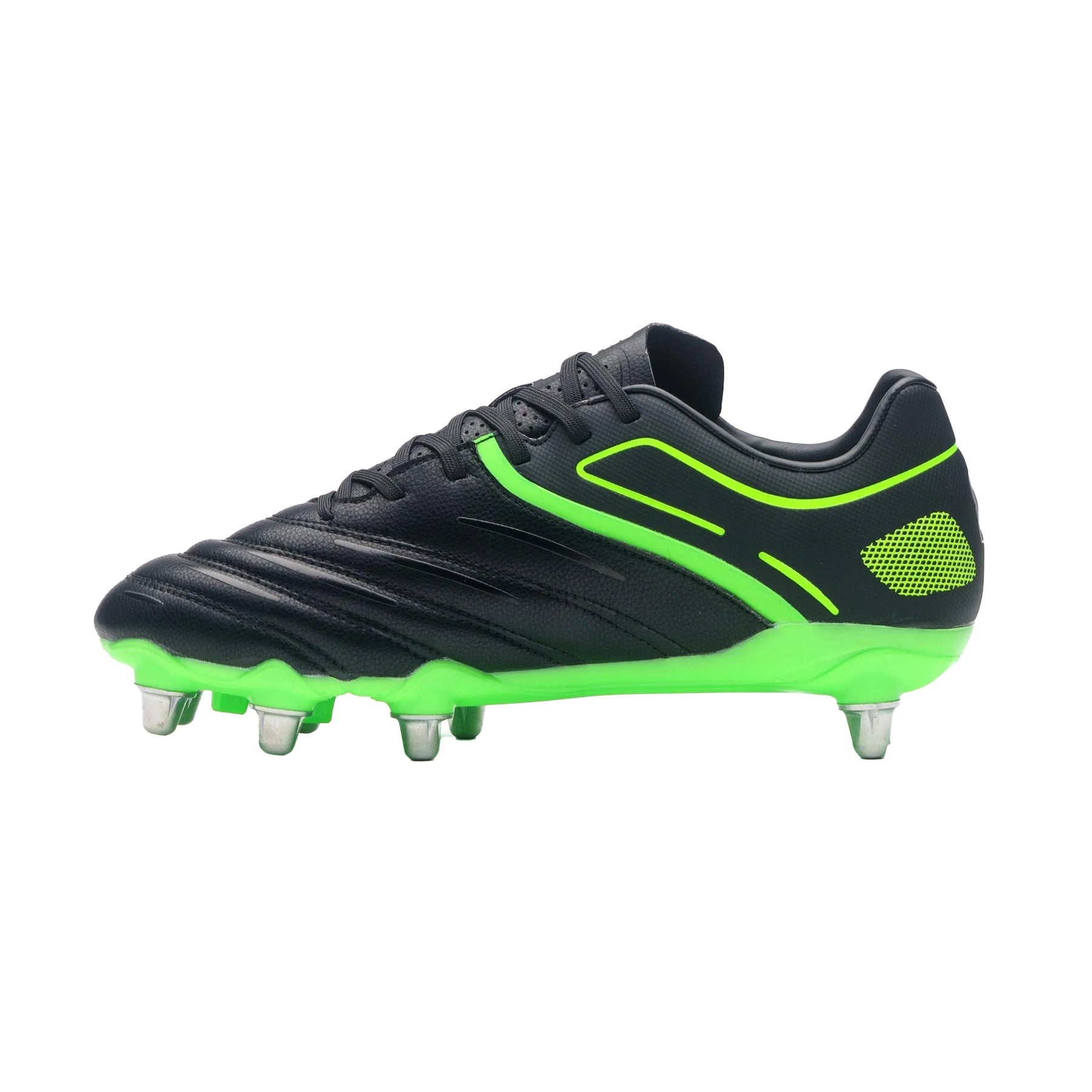 Gilbert Sidestep 8S X20 Power Rugby Boots: Black/Fluo Green