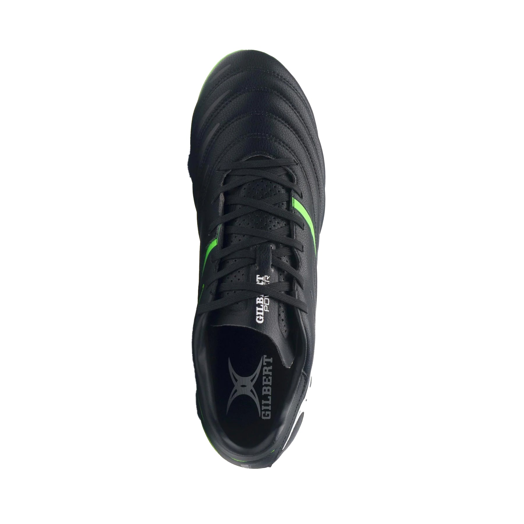 Gilbert Sidestep 8S X20 Power Rugby Boots: Black/Fluo Green