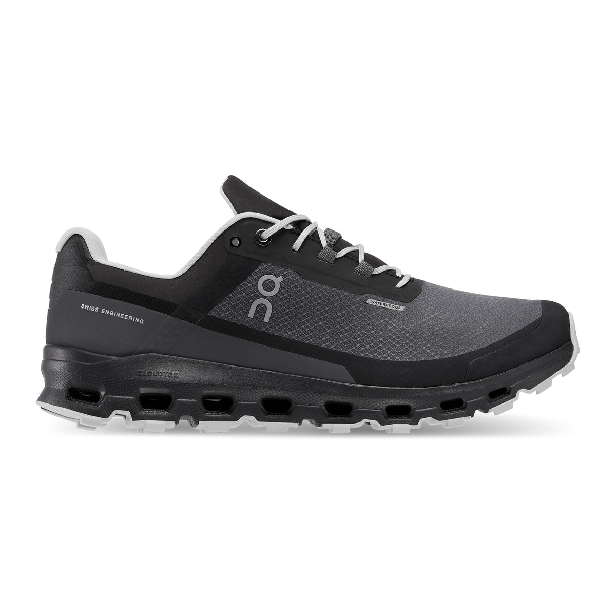 On Cloudvista Waterproof Mens Trail Shoes: Eclipse/Black