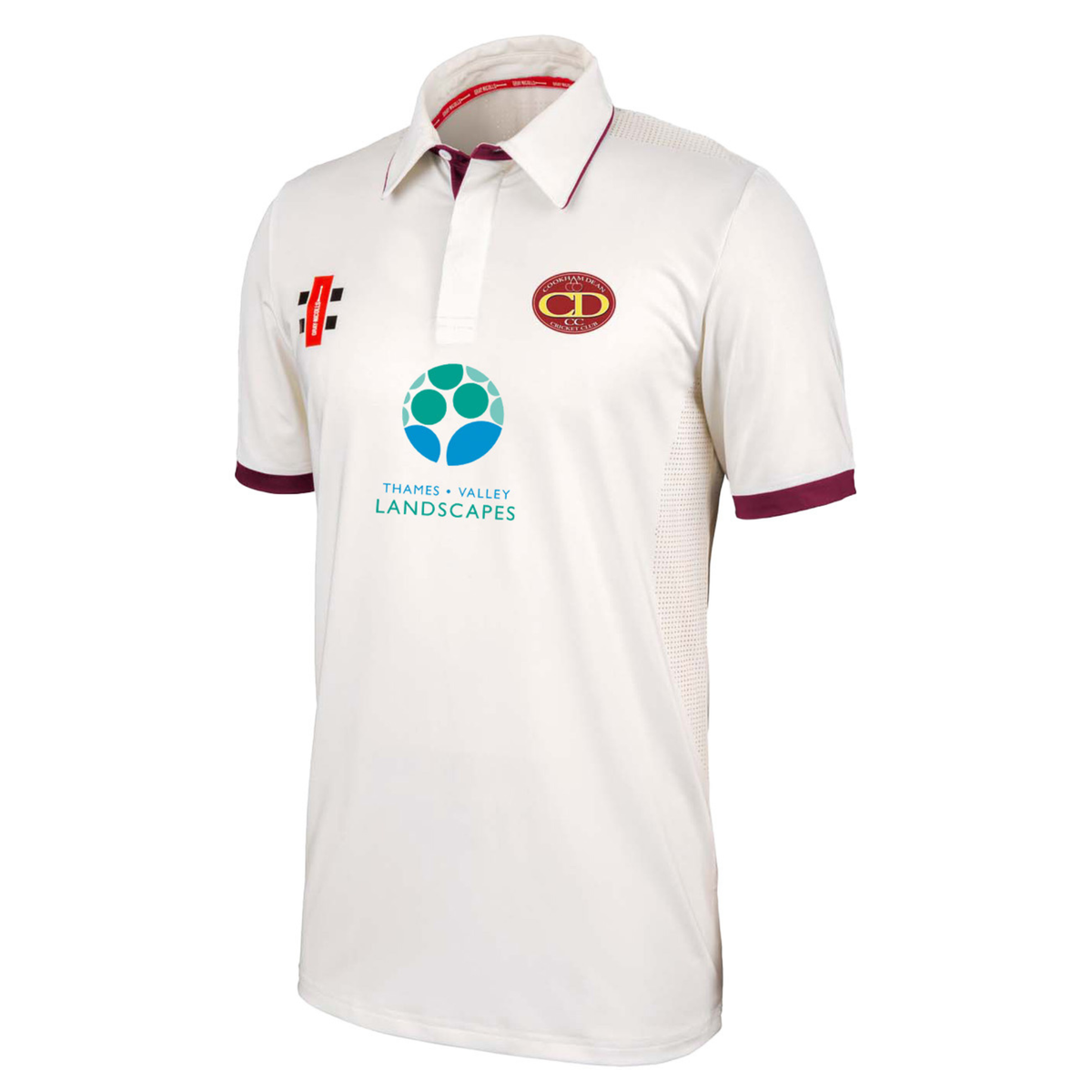 Cookham Dean CC Performance Shirt Short Sleeve: Ivory/Maroon