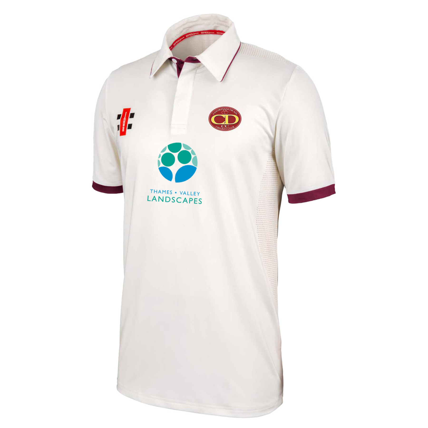 Cookham Dean CC Performance Shirt Short Sleeve: Ivory/Maroon