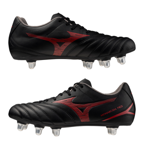 Mizuno Monarcida Neo III Rugby Boots: Black/Morelia Red
