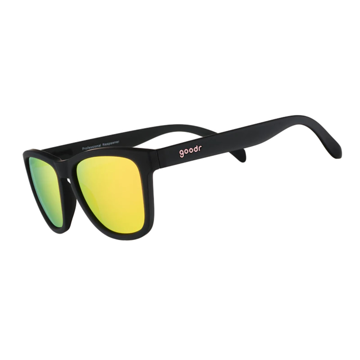 Goodr Pro Sunglasses Pink Reflective Polarised Mirror Lenses: Black Frame
