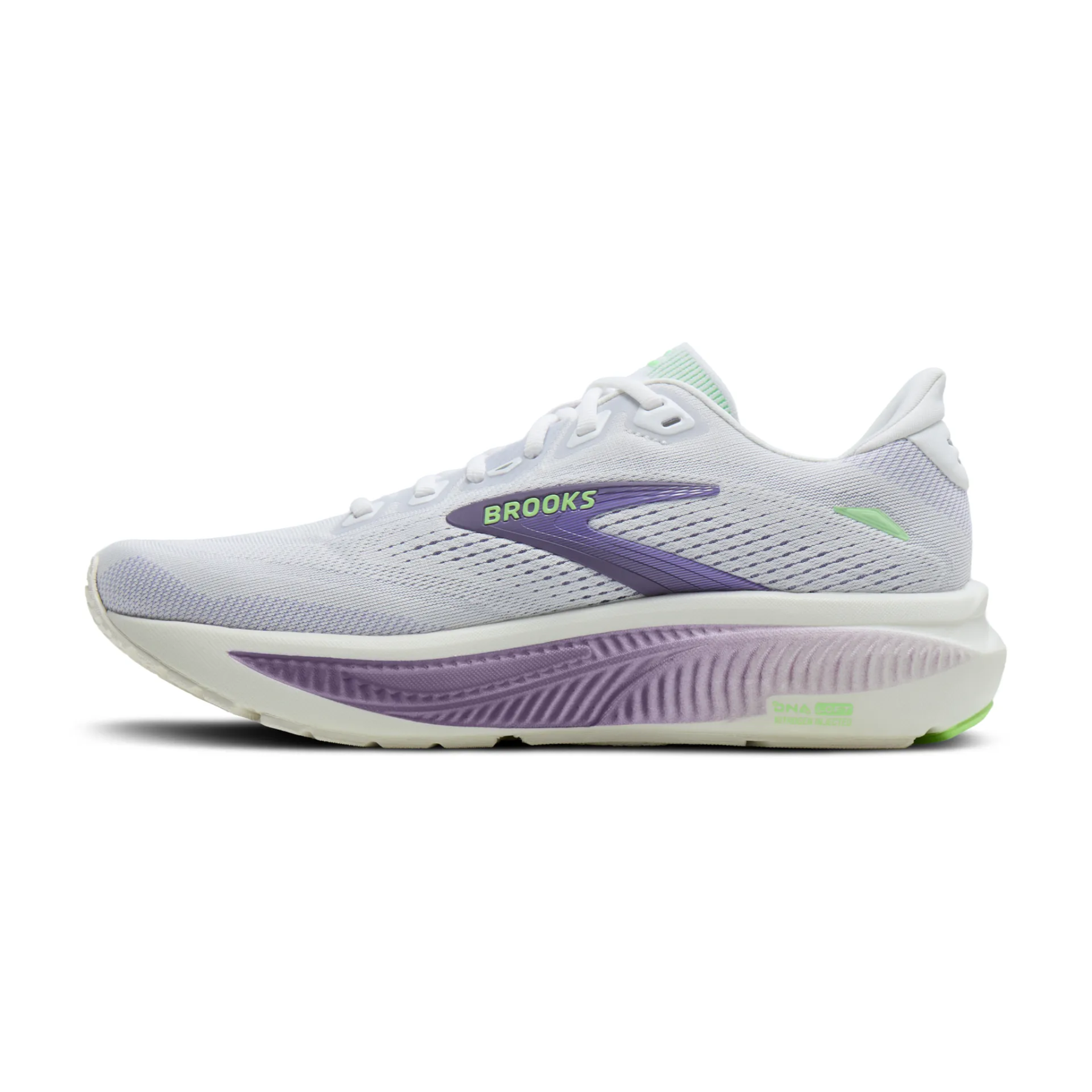 Brooks Ghost 18 Womens Running Shoes: White/Purple Hebe/Green