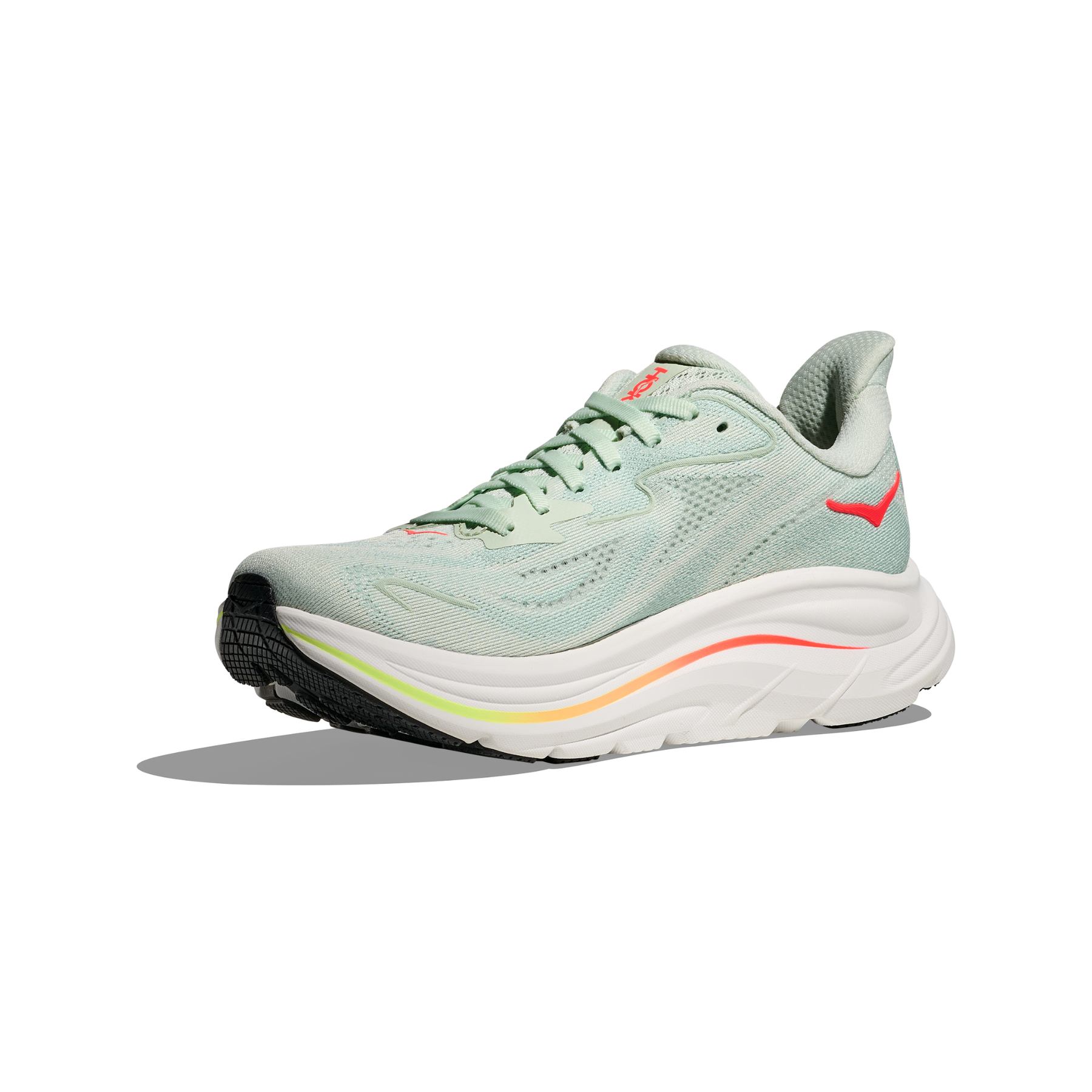 Hoka Clifton 10 Women's Running Shoes: Sea Glass/Neon Flame