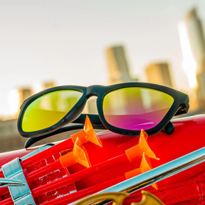 Goodr Pro Sunglasses Pink Reflective Polarised Mirror Lenses: Black Frame
