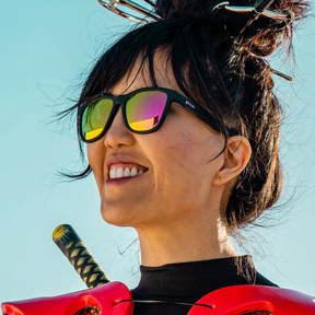 Goodr Pro Sunglasses Pink Reflective Polarised Mirror Lenses: Black Frame