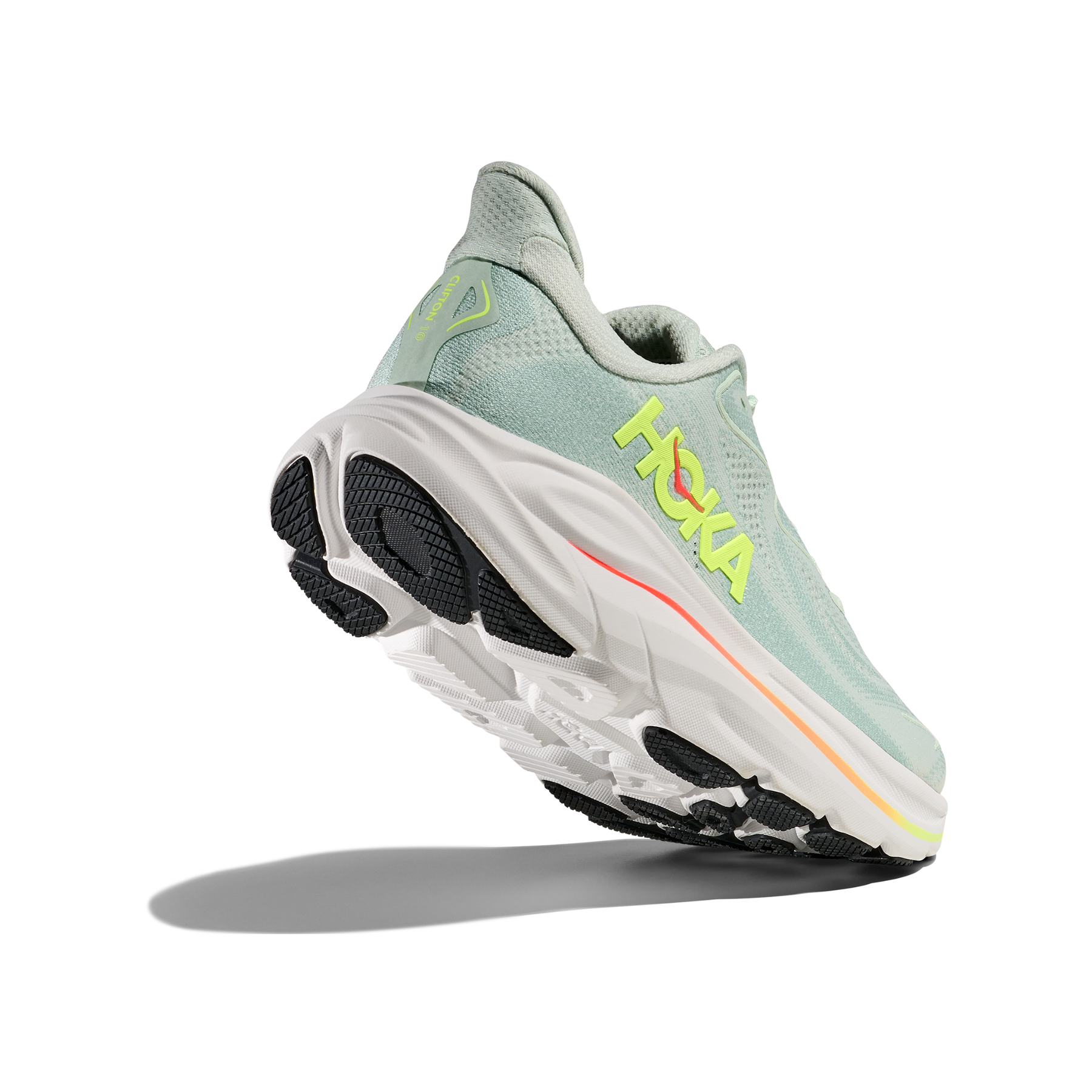 Hoka Clifton 10 Women's Running Shoes: Sea Glass/Neon Flame