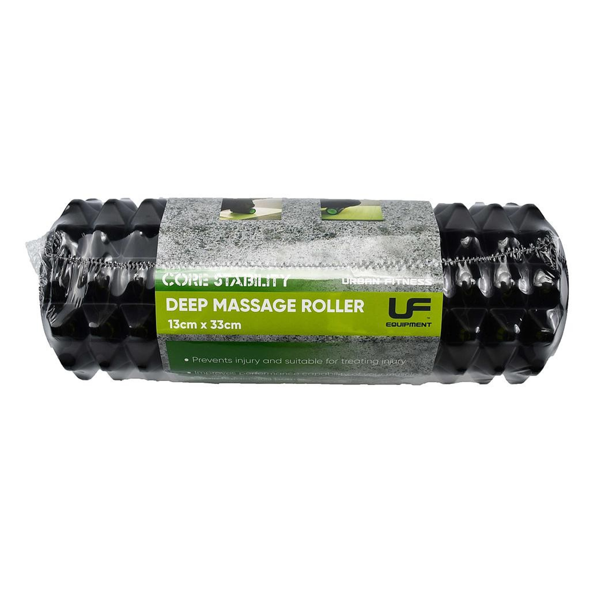 Urban Fitness Deep Massage Roller 13cm x 33cm: Black/Green
