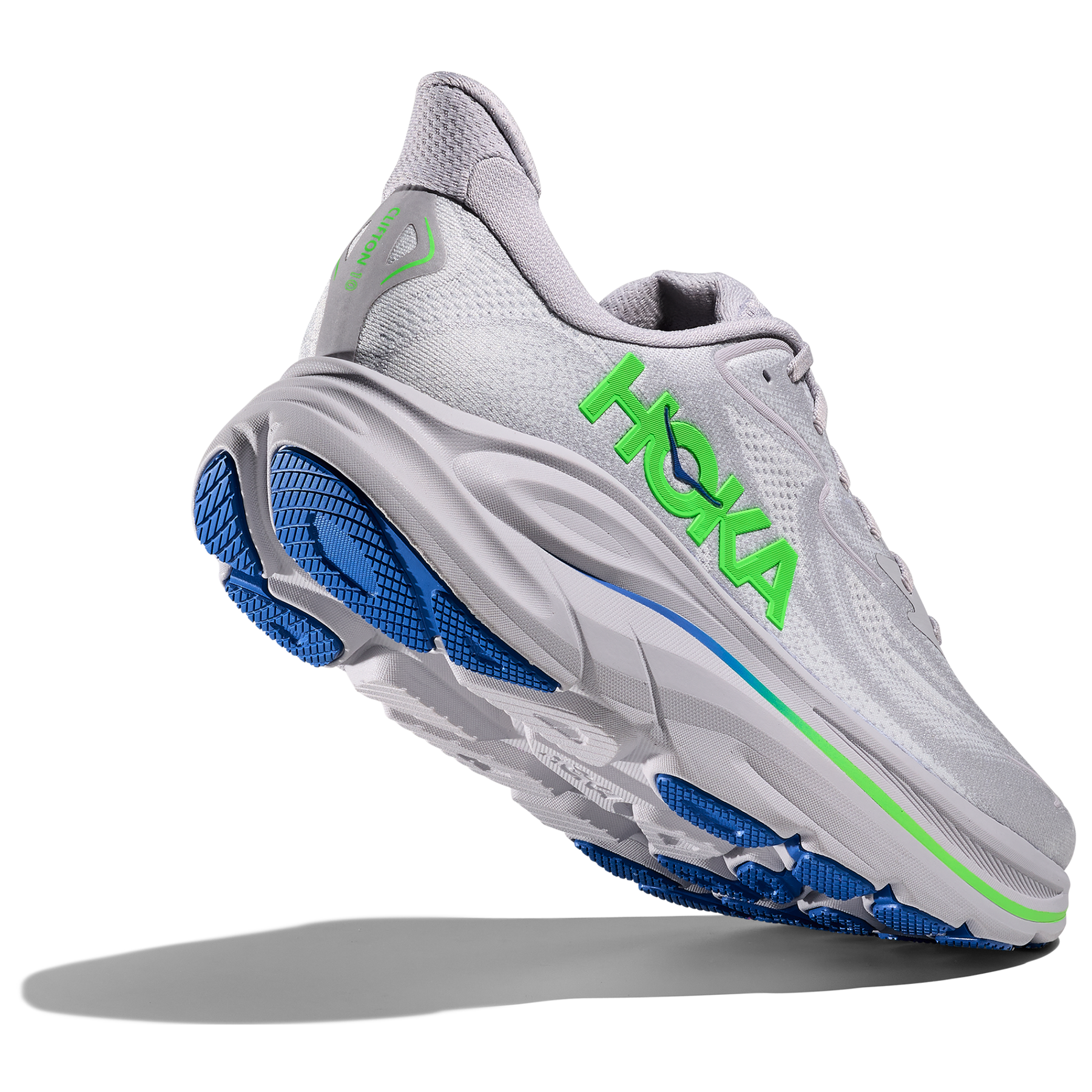 Hoka Clifton 10 Men's Running Shoes: Ash Grey/Neon Green