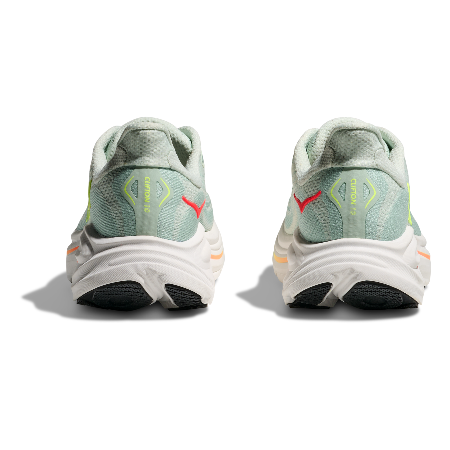 Hoka Clifton 10 Women's Running Shoes: Sea Glass/Neon Flame