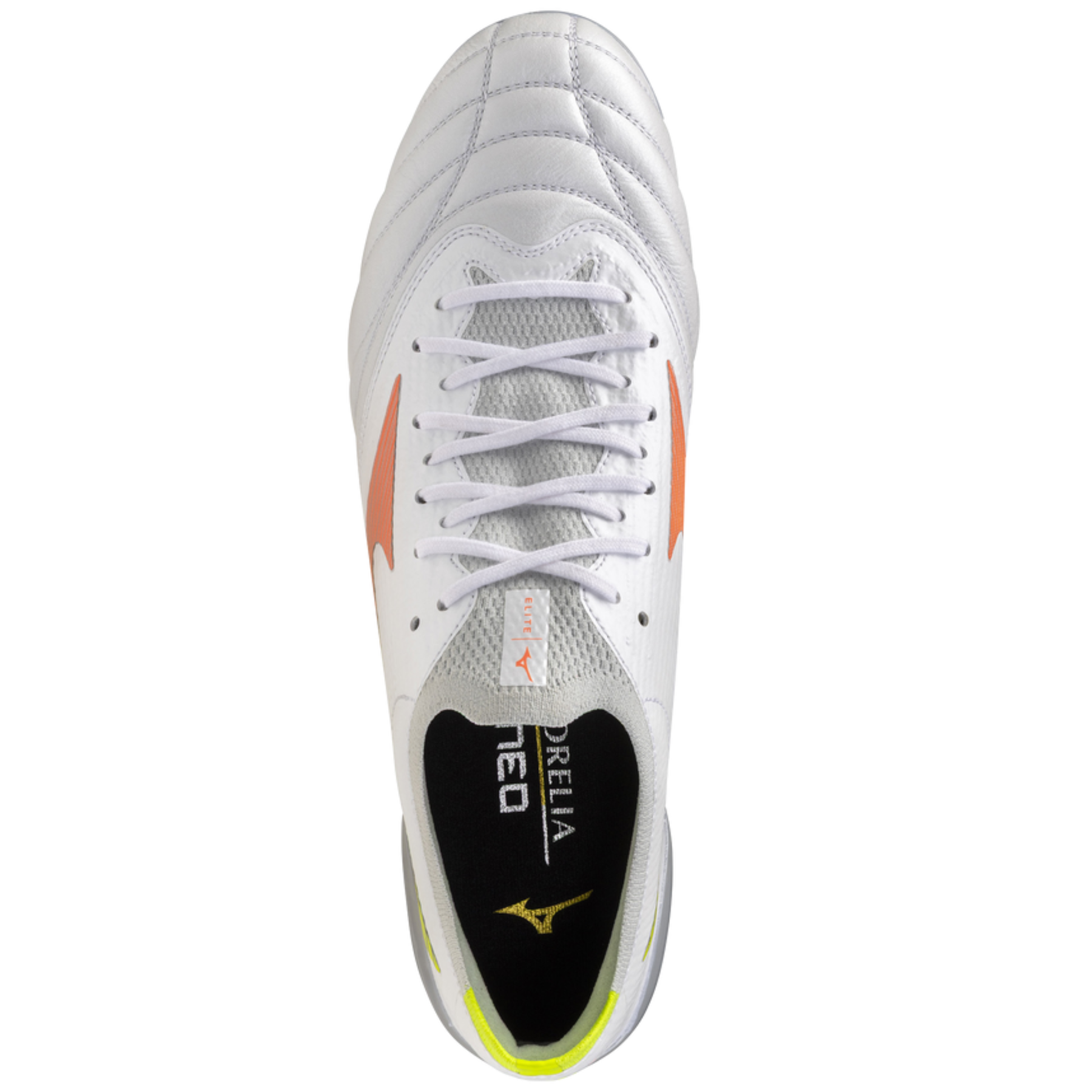 Mizuno Morelia Neo V Elite Mix Rugby Boots: White/Lava Orange/Evening Primrose