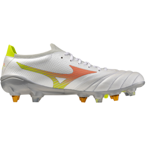 Mizuno Morelia Neo V Elite Mix Rugby Boots: White/Lava Orange/Evening Primrose