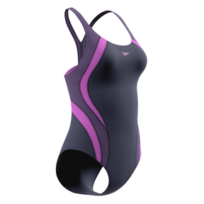 Speedo Women's Quantum Rib Splice Swimsuit: Peacoat/Neon Jelly