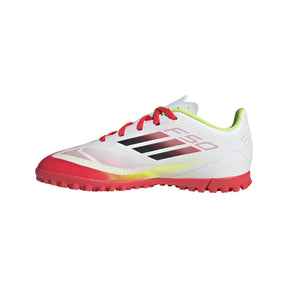 Adidas F50 Club TF Junior Astro Football Boots: White/Black/Yellow