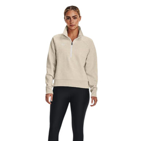 Under Armour Womens Rival Fleece Half Zip 2025: Oatmeal/Heather/White