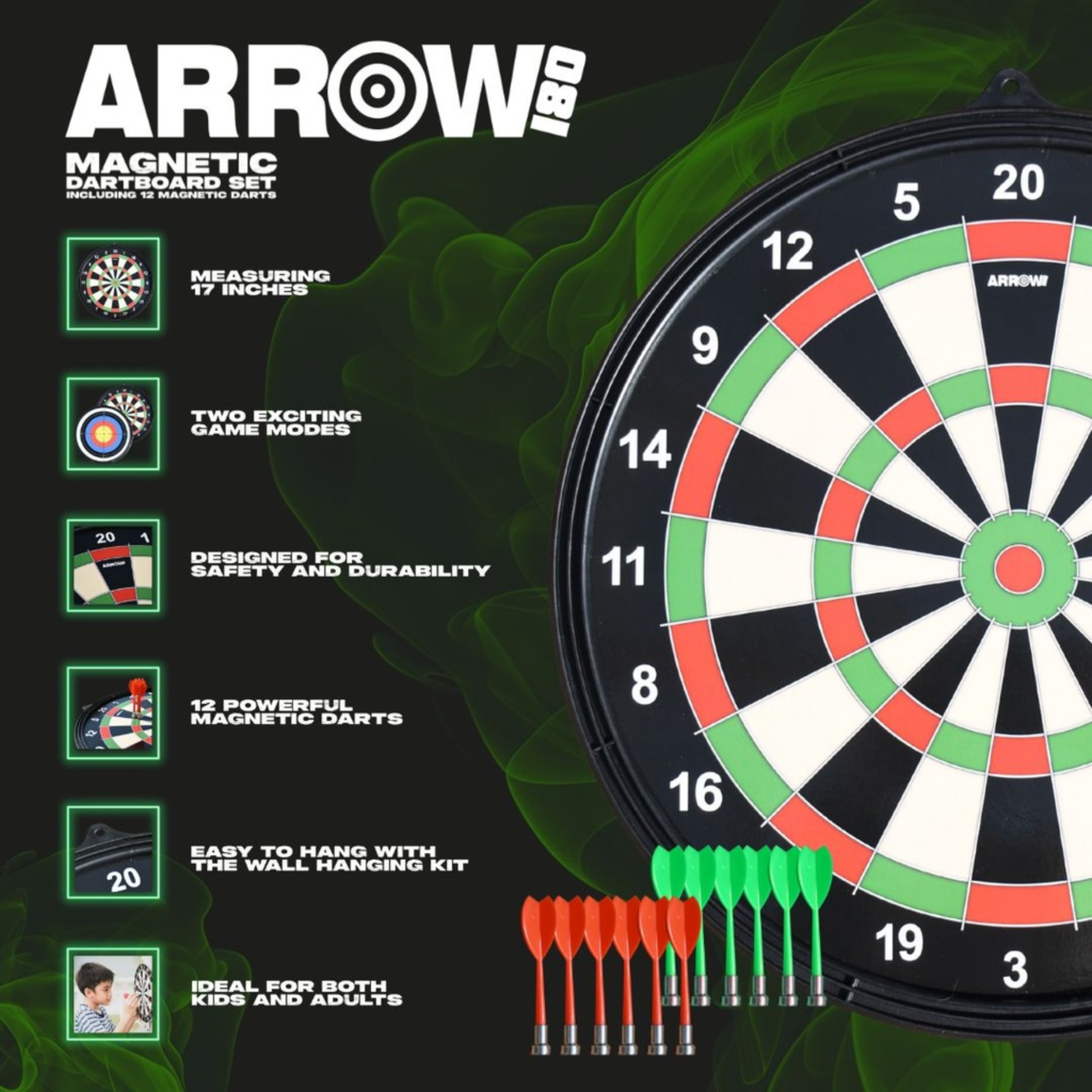 Arrow180 Magnetic Dartboard Set