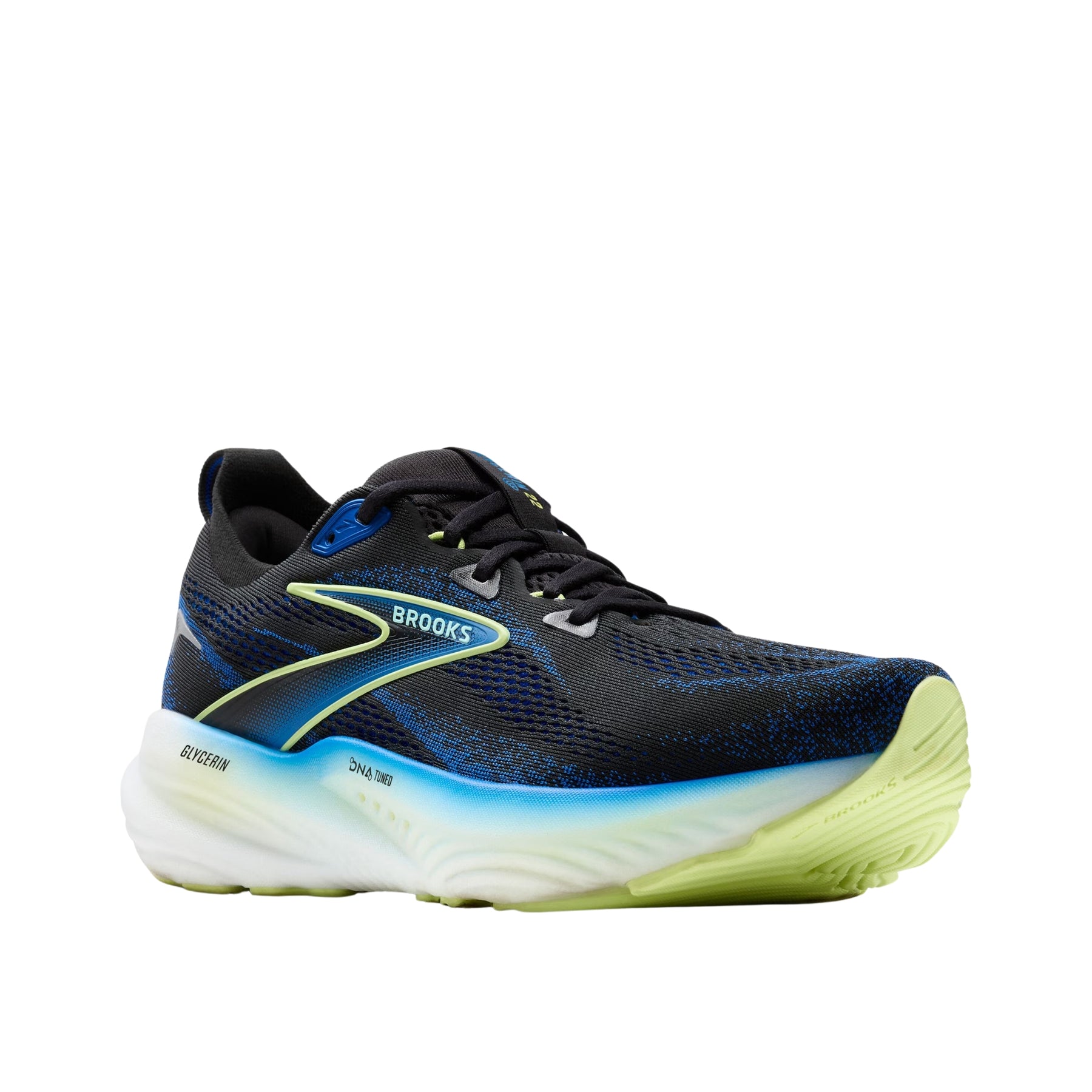 Brooks Glycerin 22 Mens Running Shoes: Black/Cobalt/Neo Yellow