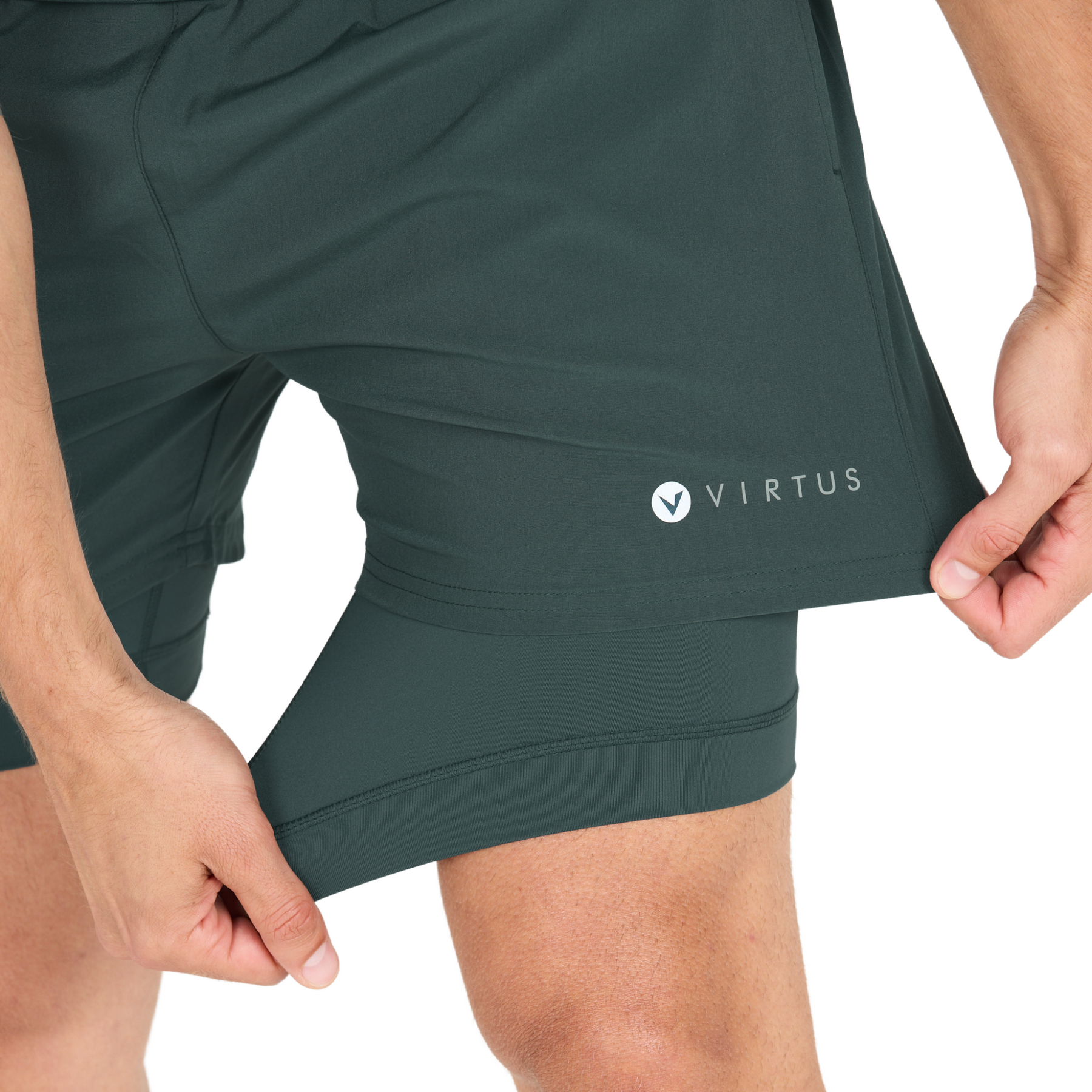 Virtus Zayne Mens 2 in 1 Running Shorts: Dusty Forest