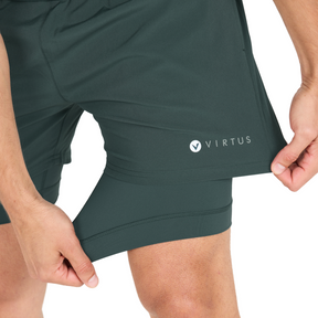Virtus Zayne Mens 2 in 1 Running Shorts: Dusty Forest