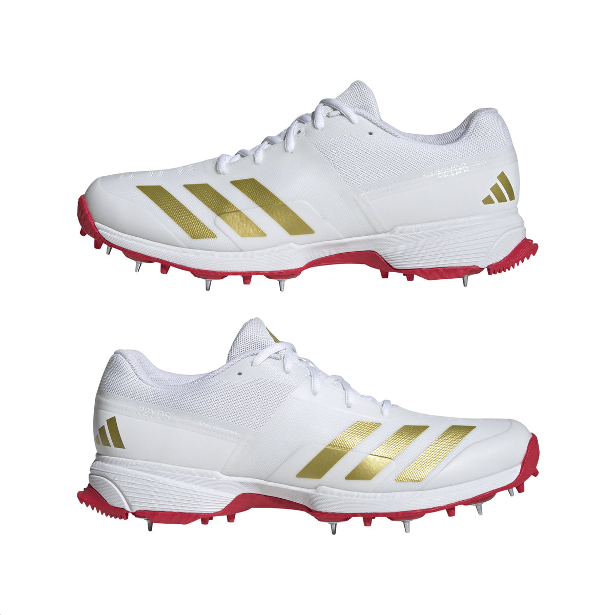 Adidas 22YDS Spike Adult Cricket Shoes: White/Gold/Red