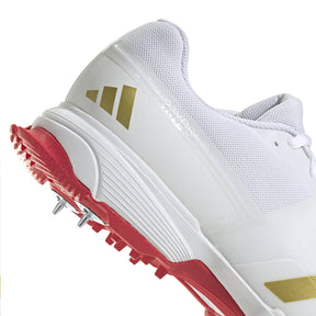 Adidas 22YDS Spike Adult Cricket Shoes: White/Gold/Red