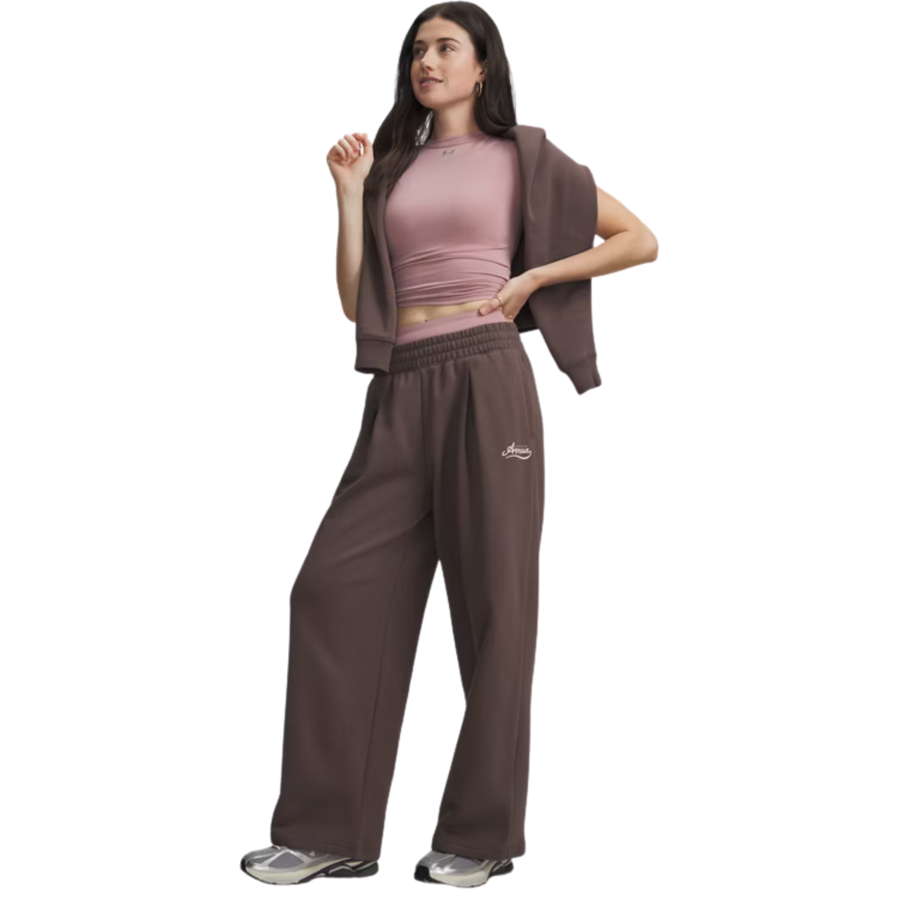 Under Armour Rival Pleated Women's Pants: Peppercorn/Bashful Pink