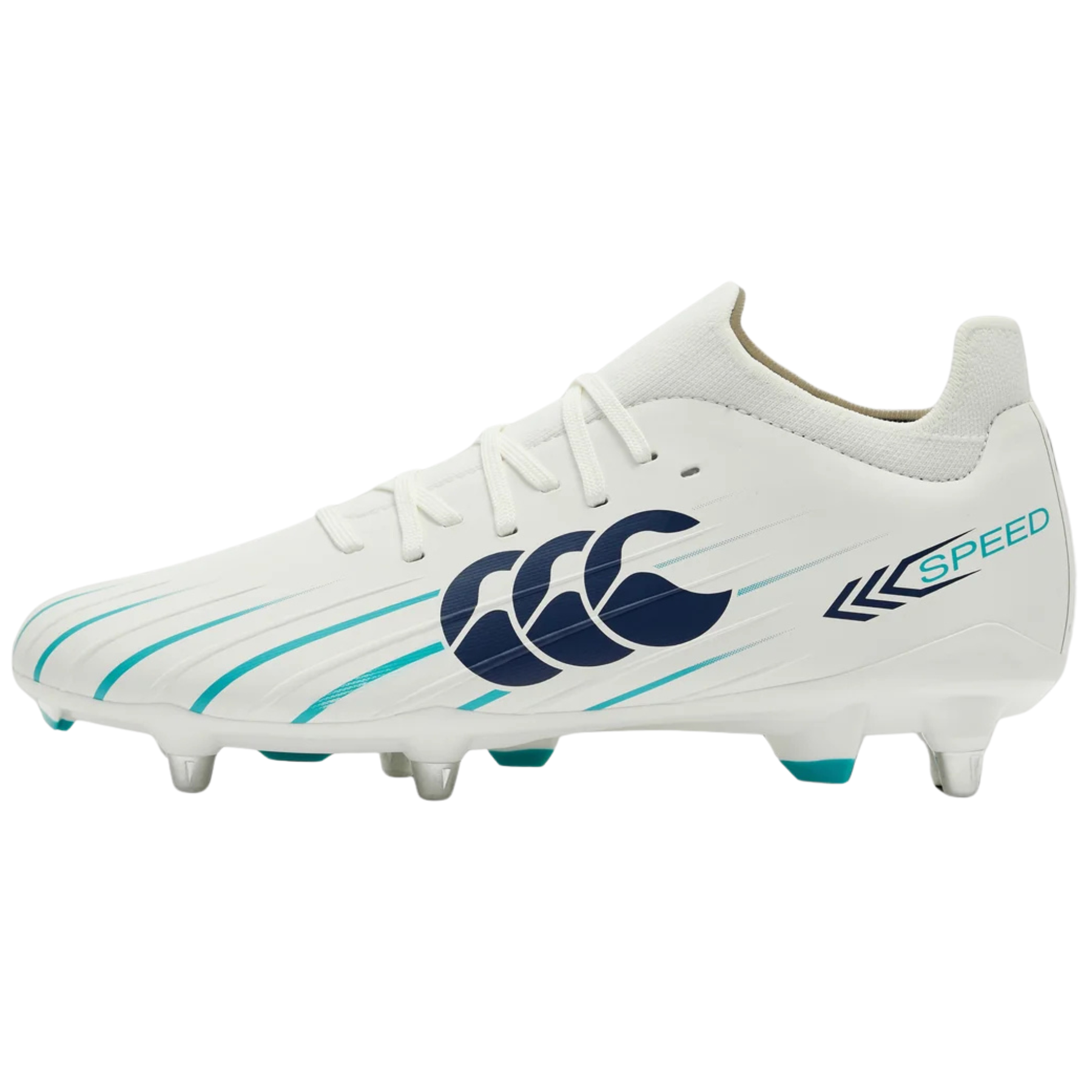 Canterbury Speed Falcon Pro SG Rugby Boots: White/Green