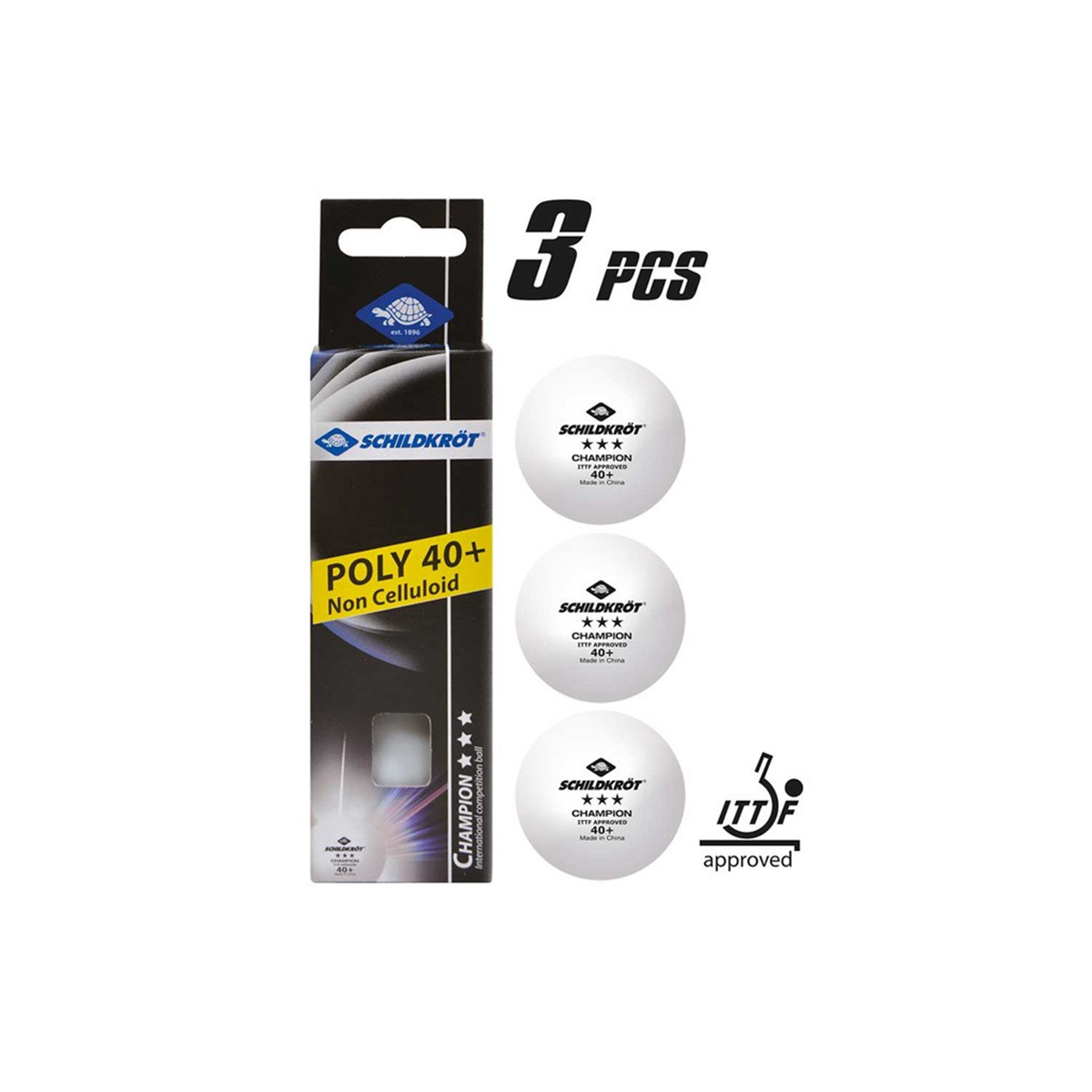 3-Star Champion ITTF Poly 40+ Box of 3 Table Tennis Balls: White