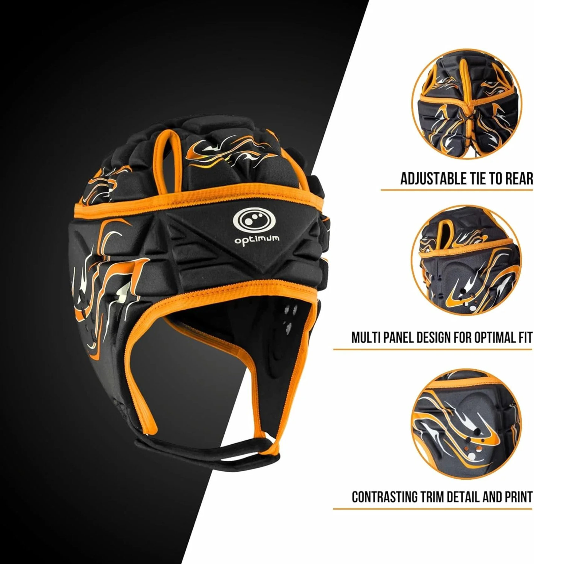Optimum Inferno Rugby Head Guard: Black/Orange