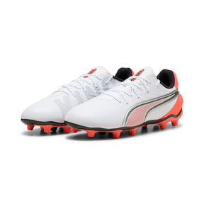 Puma King Match FG/AG Football Boots: Puma White/Silver/Glowing Red