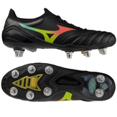 Mizuno Morelia Neo V Elite Rugby Boots: Black/Lava Orange
