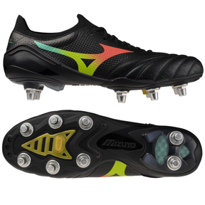 Mizuno Morelia Neo V Elite Rugby Boots: Black/Lava Orange