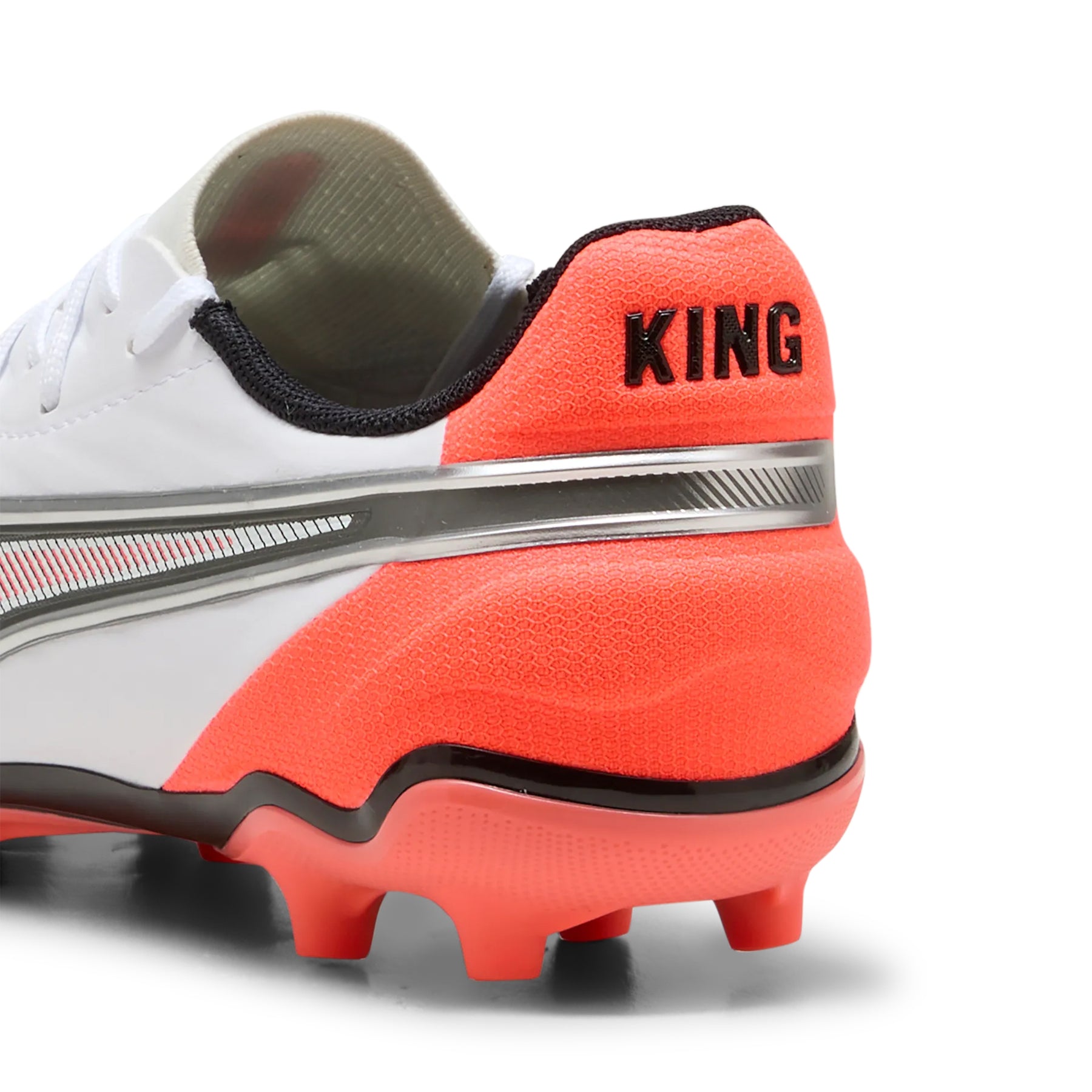 Puma King Match FG/AG Football Boots: Puma White/Silver/Glowing Red