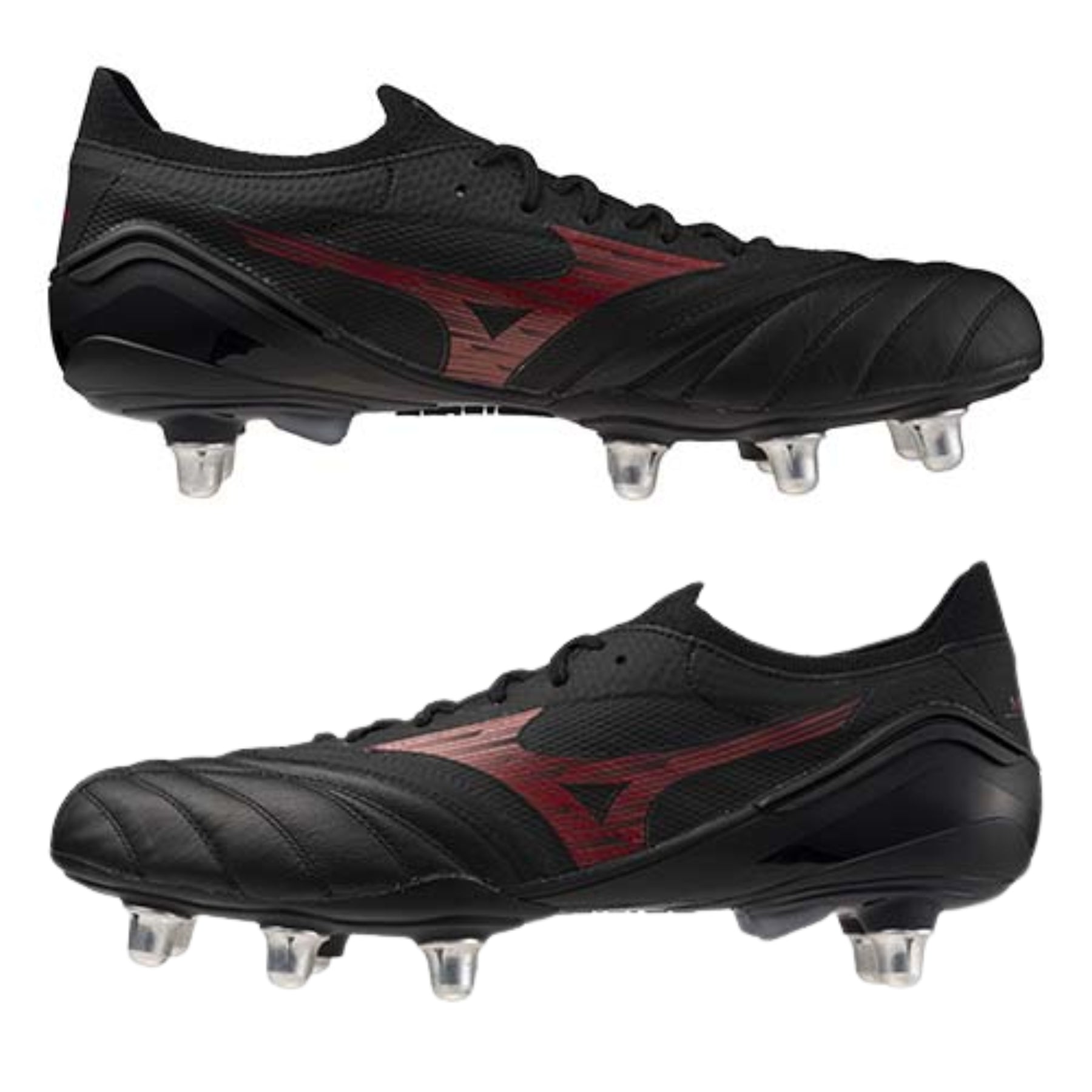 Mizuno Morelia Neo IV Elite Rugby Boots: Black/Morelia Red