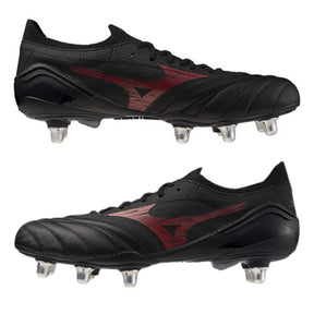 Mizuno Morelia Neo IV Elite Rugby Boots: Black/Morelia Red
