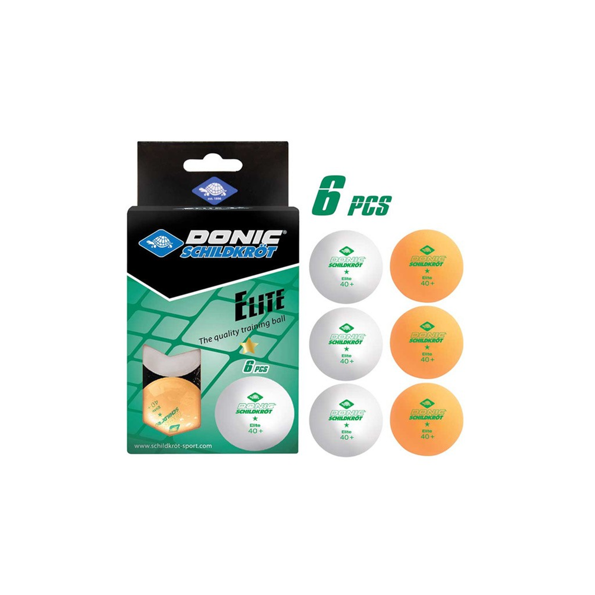 1-Star Elite Poly 40+ Box of 6 Table Tennis Balls: White/Yellow